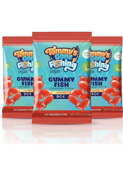 Tommy S Gone Fishing Bitki Bazlı Çilekli Gummy Fish Ve Lezzetli Vegan Atıştırmalık 128 G 3 Adet