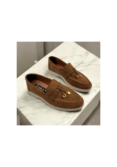 Dabab Shoes Lupy Kadın Süet Düz Taban Rahat Günlük Casual Babet Ayakkabı Taba