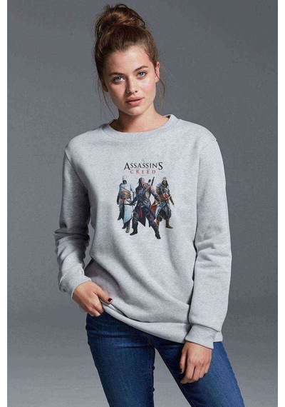 Assasins Creed Baskılı Gri Kadın Sweatshirt (528309063)