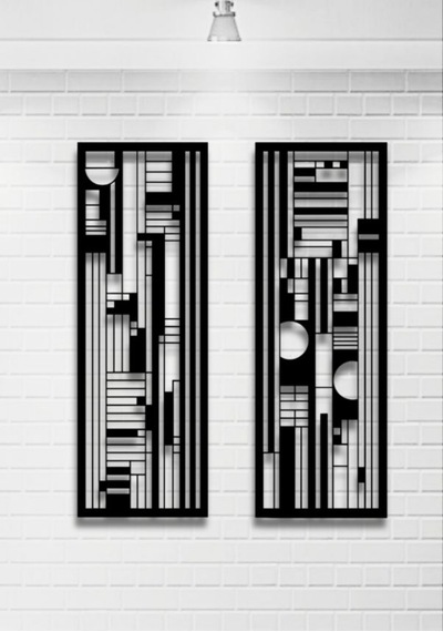 Modern Stil 2 Li Metal Duvar Dekoru Seti 75x27
