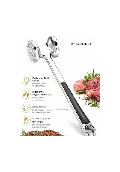 Döküm Et Dövücü Çift Taraflı Dayanıklı Alüminyum Gövde Et Yumuşatma Tokmağı Ergonomik Saplı Pratik Ve Sağlam Et Tokmağı Mutfakta Et Hazırlığı İçin İdeal Mutfak Aleti Diğer