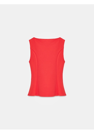 Dilvin 21001 Kayık Yaka Peplum Top-kırmızı