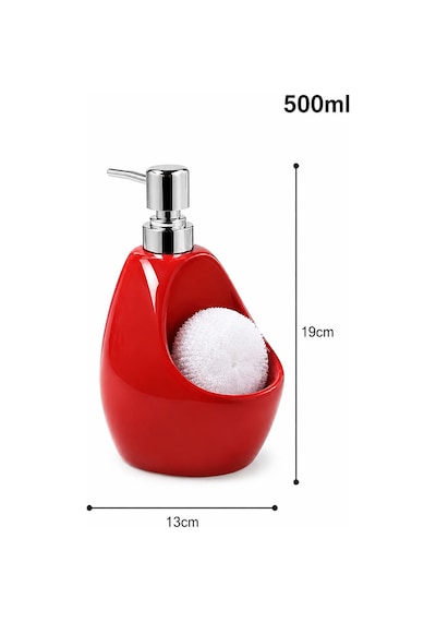 Porselen Sıvı Sabunluk 500 Ml Sünger Hazneli Kırmızı Krom Pompalı Mutfak Banyo Sabunluk