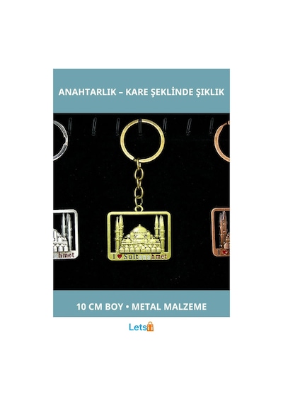 Metal Sultanahmet Anahtarlık Kare 10 Cm Çok Renkli