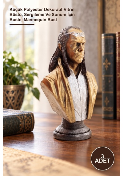 3 Adet Elrond Büst Küçük Polyester Dekoratif Vitrin Büstü, Sergileme Ve Sunum İçin Buste, Mannequin Bust Sarı