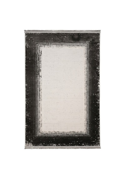 Saten Halı Modern Kaymaz Tabanlı Yıkanabilir Salon Oturma Odası Halısı Çerçeve Çizgili Desen Antrasit
