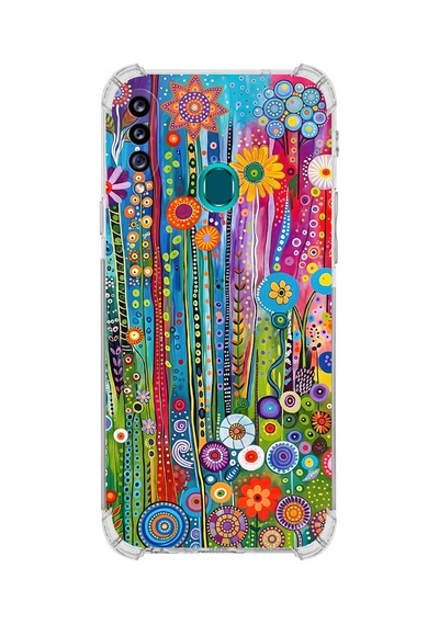 Printify Samsung Galaxy A20s İle Uyumlu Düşlerin Dansı Serisi Folklorik Bahçe Tasarımlı Uv Baskılı Köşe Korumalı Antişok Kılıf Şeffaf