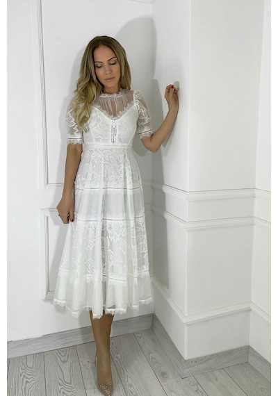 Ges Moda M1376 Dantel Tasarım Elbise Beyaz-beyaz