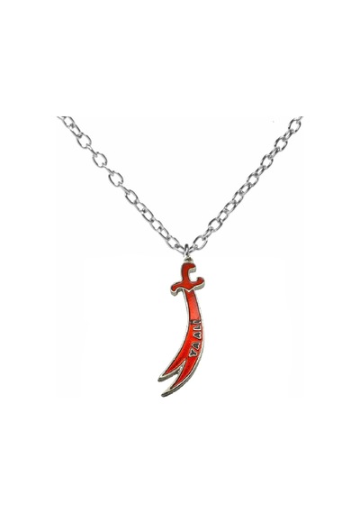 Kırmızı Detaylı Zülfikar Kılıcı Figürlü Unisex Kolye 60 Cm Zincirli, Manevi Anlamlı Takı Çok renkli