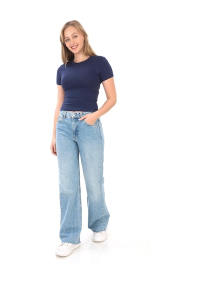 Crop Slim Fit Pamuk Likra Tişört-lacivert Lacivert
