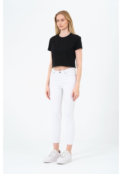 Kadın Siyah Kısa Kollu Oversize Crop - Pamuklu Basic Rahat Kesim T-shirt Çok Renkli