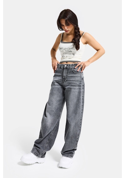 Itsbasic Kadın Füme 4s6-13 Baggy Fit Bol Kesim %100 Koton Denim Jean