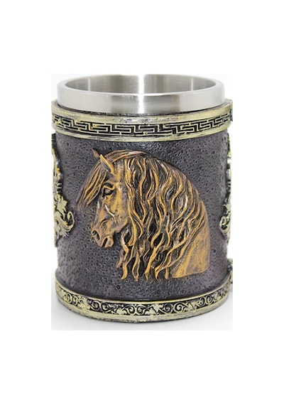 Altın Renk Asil At Başlı Çelik Kupa - 3d Kabartmalı Golden Horse Series Mug Özel Tasarım Çok Renkli
