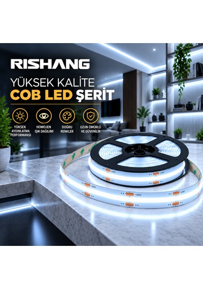 Cob Şerit Led 12v 300 Led/m Crı 90+ Noktasız Aydınlatma Soğuk Beyaz 10000k 5 Metre