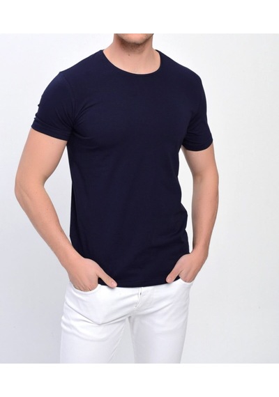 Nacar Store Erkek Lacivert Bisiklet Yaka Likralı Basic T-shirt