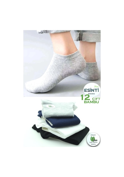 Esinti Erkek Spor Çorap Bambu Kokulu Beyaz Siyah Renkli Patik Çorap Kısa Ince Çorap 12 Adet Kırmızı