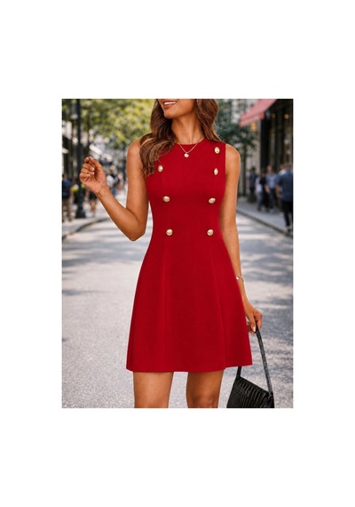 Butik İstanbul Kadın Kısa Kollu Yakalı Önden Düğmeli Midi Ithal Krep Elbise Kırmızı