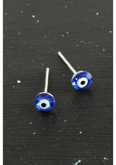 Kristal Taşlı Nazar Mineli Minik Küpe 0,4 Mm