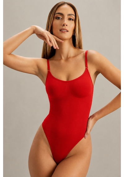 Fit Women Kadın Dikişsiz Örgü Askılı Kırmızı Full Body