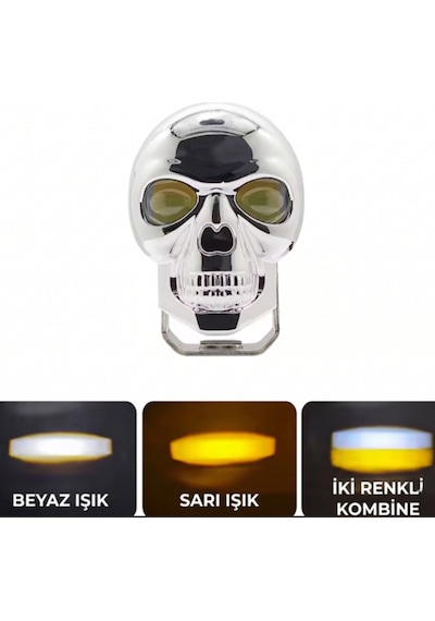 Su Geçirmez Ip68 Krom Kuru Kafa Tasarımlı Motosiklet Farı 2 Adet Sarı Beyaz Led