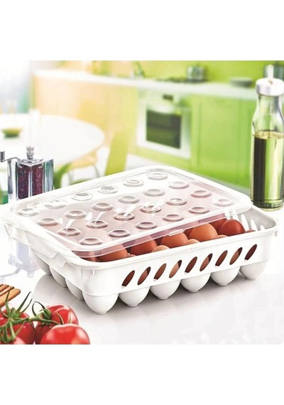 24 Bölmeli Plastik Kapaklı Yumurta Saklama Kutusu Düzenleyici Yumurta Saklama Kabı Plastik Beyaz Diğer