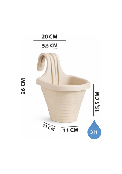 Omnipazar So-tom3 Tombik Askılı Balkon Saksı 3 Litre No: 3 Kirli Beyaz 113