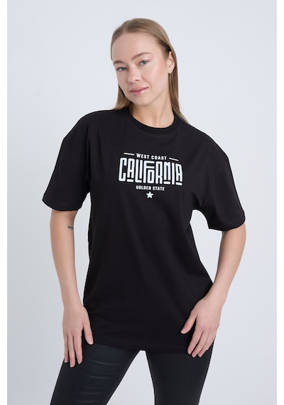 Kadın Oversize Baskılı T-shirt Siyah California SIYAH