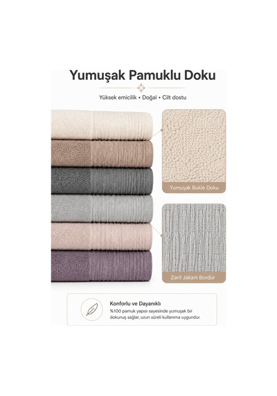 6 Lı El Yüz Renkli Havlu Seti %100 Pamuklu 50x90 Cm Velora Koleksiyon Mürdüm