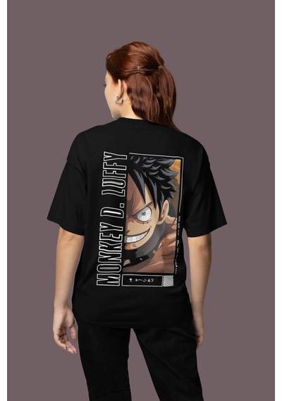 Monkey D. Luffy Sırt Baskılı Unisex Oversize One Piece Anime Kara Siyah