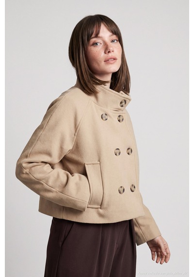 Lela Dik Yaka Düğmeli Kısa Kaşe Mont Kadın Kaşe Mont 611aw115 Camel
