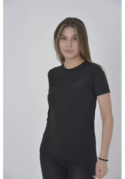 Gögüs Fileli Slim Fit T-shirt - Siyah Siyah
