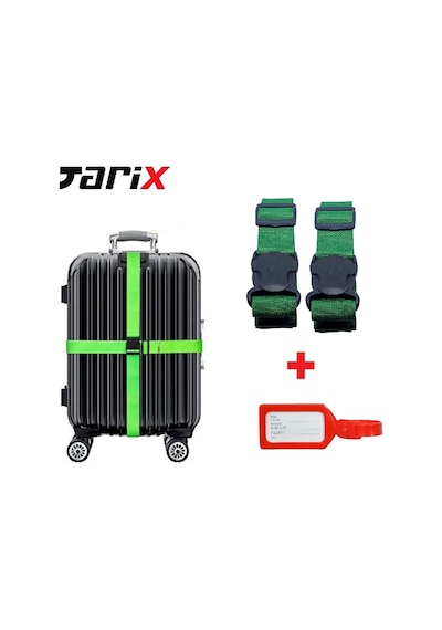Tarix 2 Adet Yeşil Valiz Kemeri + 1 Adet Kırmızı Valiz Etiketi Yeşil