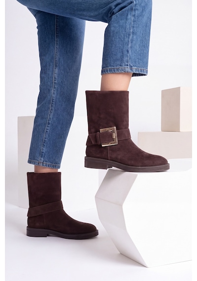 Luvi Shoes Davıe Kahverengi Süet Tokalı Kadın Bot