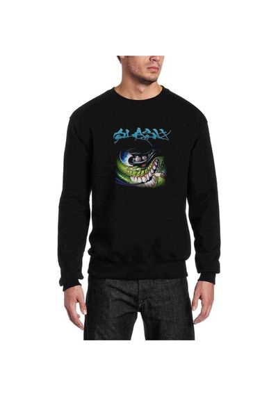 Snake Metal Rock Muzik Baskılı Siyah Erkek Örme Sweatshirt