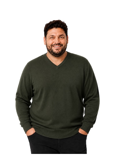 Battalmoda Erkek Büyük Beden Haki V Yaka Pamuklu Kazak 3xl-4xl-5xl-6xl