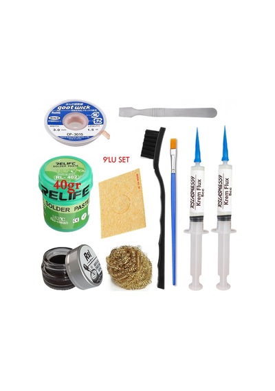Relıfe Rl-402 Krem Lehim 183 C 40gr Havya Uç Temizleyici Seti Flux Lehim Toplama Cp-3015 Emme Teli Fırça Vs Set05