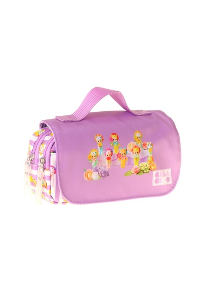 Calacilo Taşıma Askılı Kız Çocuk Flowers Baskılı Şık Kalem Çantası Lila - C4073