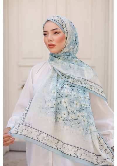 Mimiyum Lemon Flower Nayf İpek Şal - Turkuaz