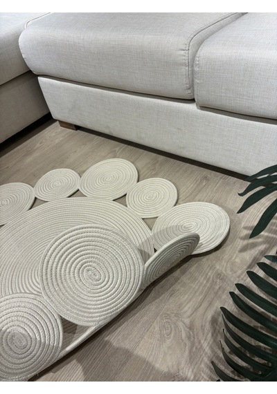 Mavaux Rhea Jüt Hasırlı El Örgüsü Kilim Halı Hasır Yuvarlak Krem