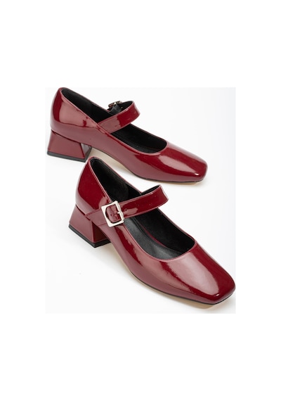 Aymood St-006 Bordo Rugan Günlük 4 Cm Topuklu Ayakkabı Bordo