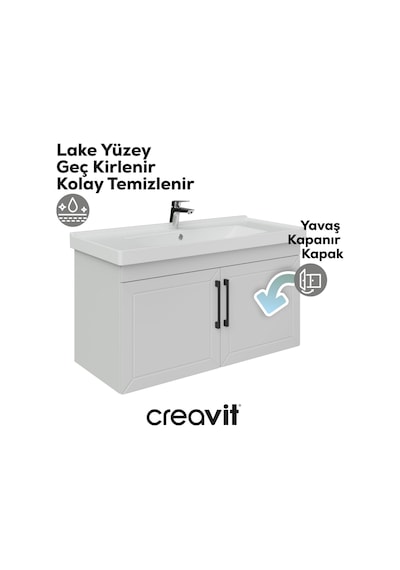 Creavit D20 100 Cm Kapaklı Lavabo Dolabı Beyaz Lake Kapak Beyaz