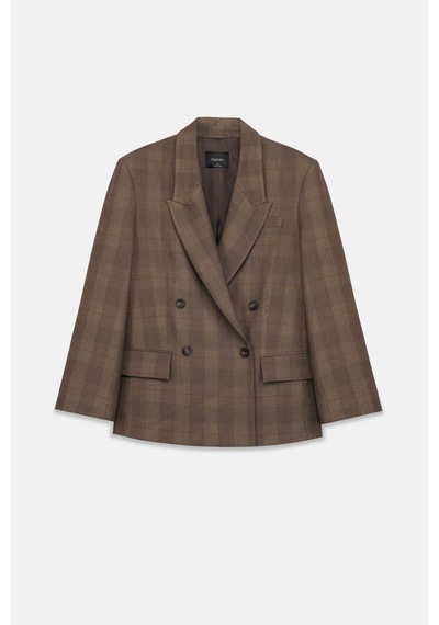 Kadın Kahverengi Ekoseli Oversize Blazer Kahverengi