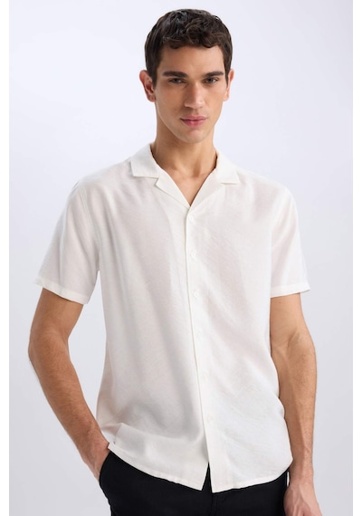 Defacto Modern Fit Yazlık Polo Yaka Basic Düz Kısa Kollu Gömlek V8406az25smwt34 Beyaz