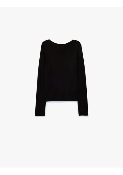 Koton Pamuklu Slim Fit Bisiklet Yaka Uzun Kollu Düğmeli Ribanalı Tişört Siyah 7wkg10412ak