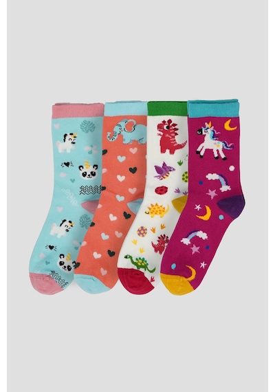 Defne Baby 4 Çift Unicorn Desenli Kız Çocuk Soket Çorap Renkli