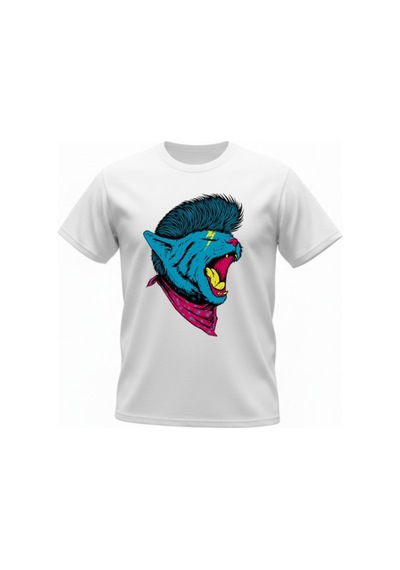 Urbantrendstore Unisex Kedi Vahşi Funny Kedi Baskı Oversize Fit Rahat Geniş Salaş T-shirt Günlük Tişört Beyaz