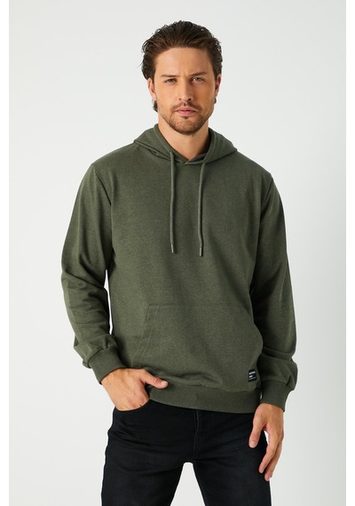 Mmetalic Erkek Haki Basic Kapüşonlu Regular Fit Normal Kesim 2 İplik Kumaş Günlük Sweatshirt