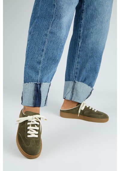 Manijero Krahe Barbella Kadın Hakiki Deri Bağcıklı Sabo Haki Sneakers