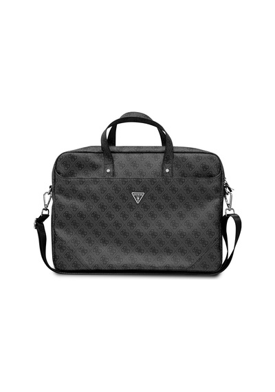 Guess 15-16 İnç Laptop Çantası Sıcak Damgalı 4g Desenli Üçgen Logolu Omuz Askılı Siyah