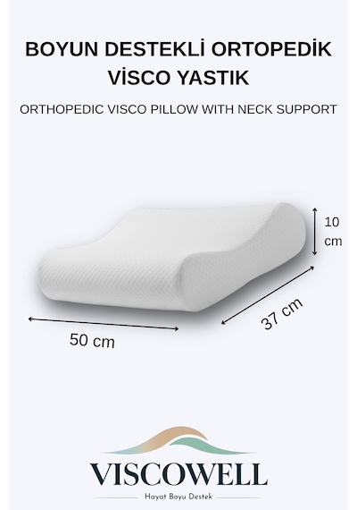 Boyun Destekli Ortopedik Visco Yastık Çift Taraflı Yüksek Boyun Destekli %100 Visco Beyaz